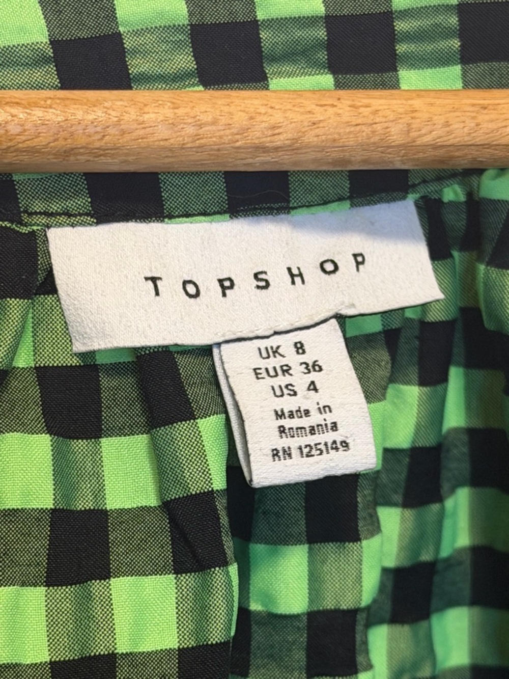 Top shop Gingham Peplum Blouse, puff sleeves, size 4 small - Picture 3 of 10